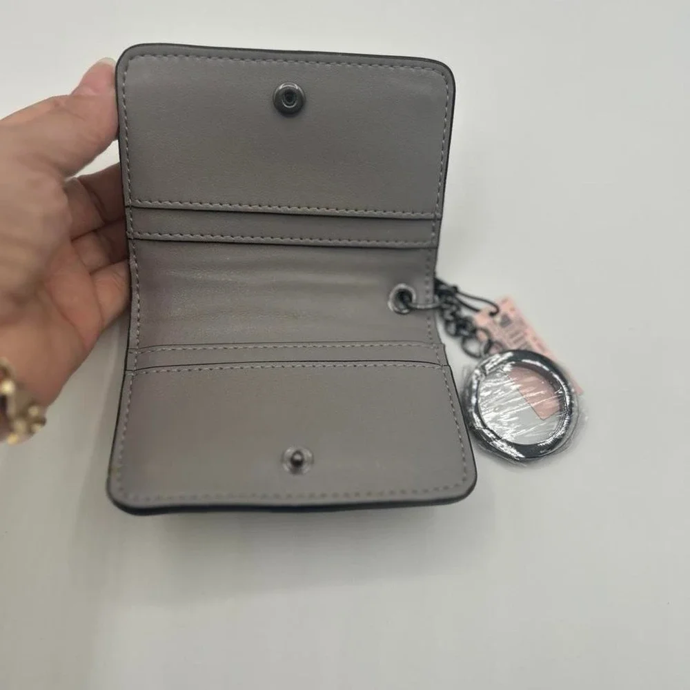 NWT Victoria's Secret Grey Quilted Studded Keychain Card Case Zip Mini Wallet